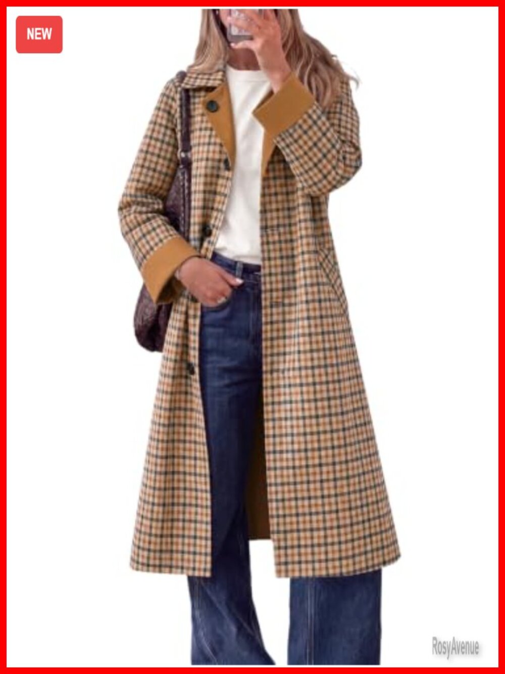Womens Long Trench Coat Reversible Windproof Plaid Overcoat
